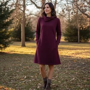 Toad&Co Long Sleeve Hoodie Sweatshirt Dress Women's Sz M Asymmetric Neck Pockets